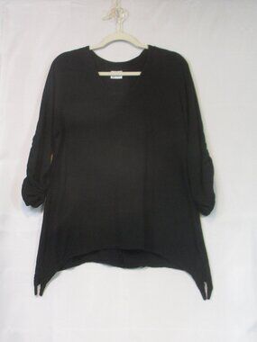 Oh My Gauze! Black 100% Cotton Gauze Asymmetrical Blouse Top S/M Ruched Sleeve